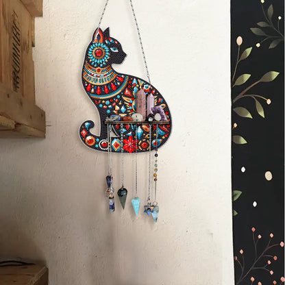 Gemstone Black Cat Diamond Painting Ornaments with Shelf for Garden Window Decor