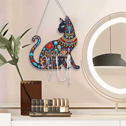 Gemstone Black Cat Diamond Painting Ornaments with Shelf for Garden Window Decor