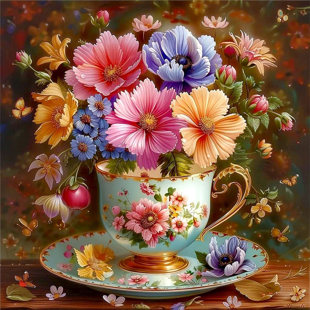 Diamond Painting - Full Round - Hanging Porcelain Cup Flower (30*30CM)