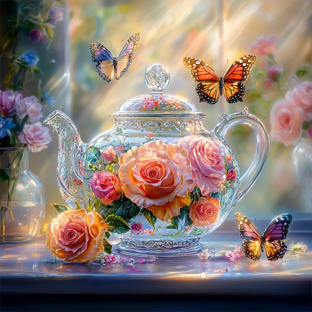 Diamond Painting - Full Round - Glass Pot Butterfly (30*30CM)