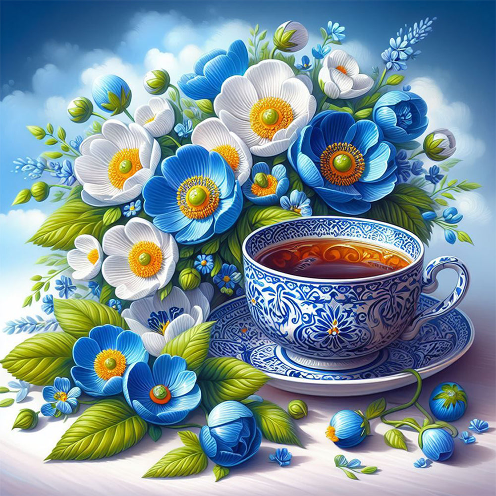 Diamond Painting - Full Round - Blue and White Porcelain Cup (30*30CM)