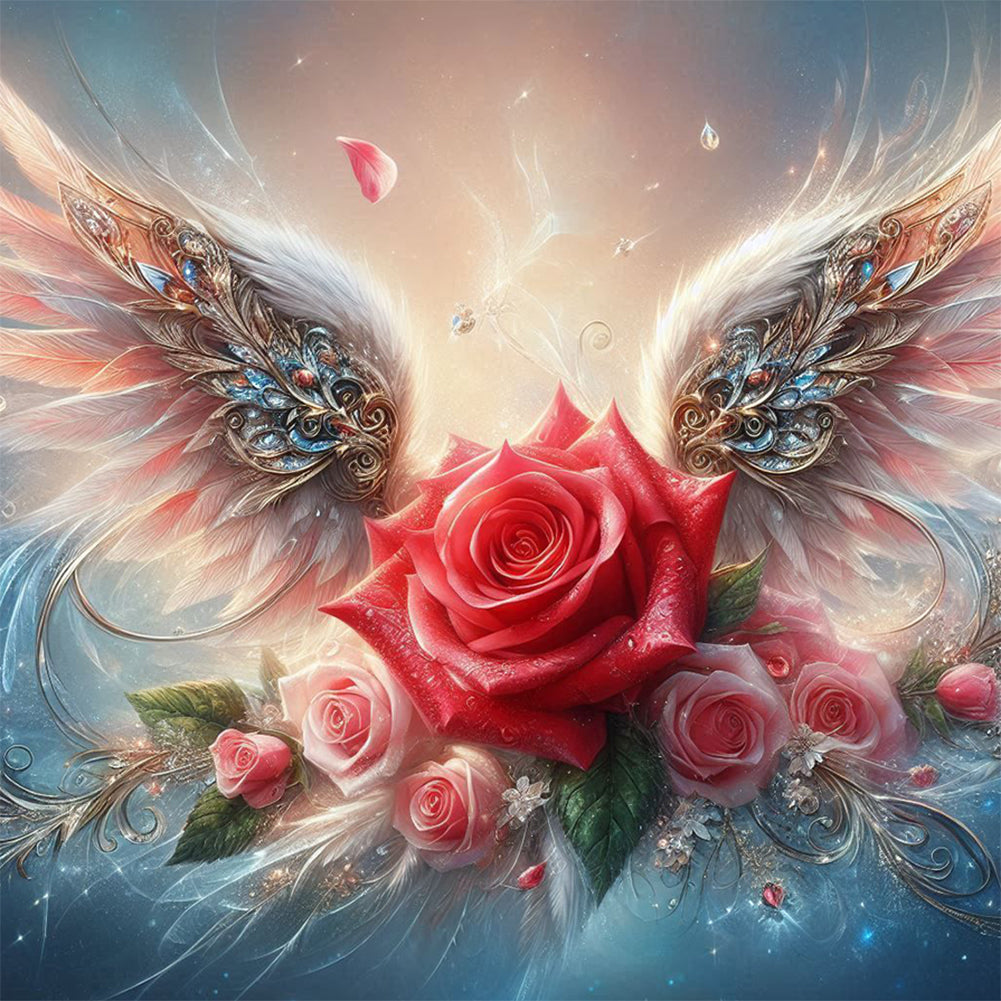 Diamond Painting - Full Round - Feather Wing Red Rose (30*30CM)