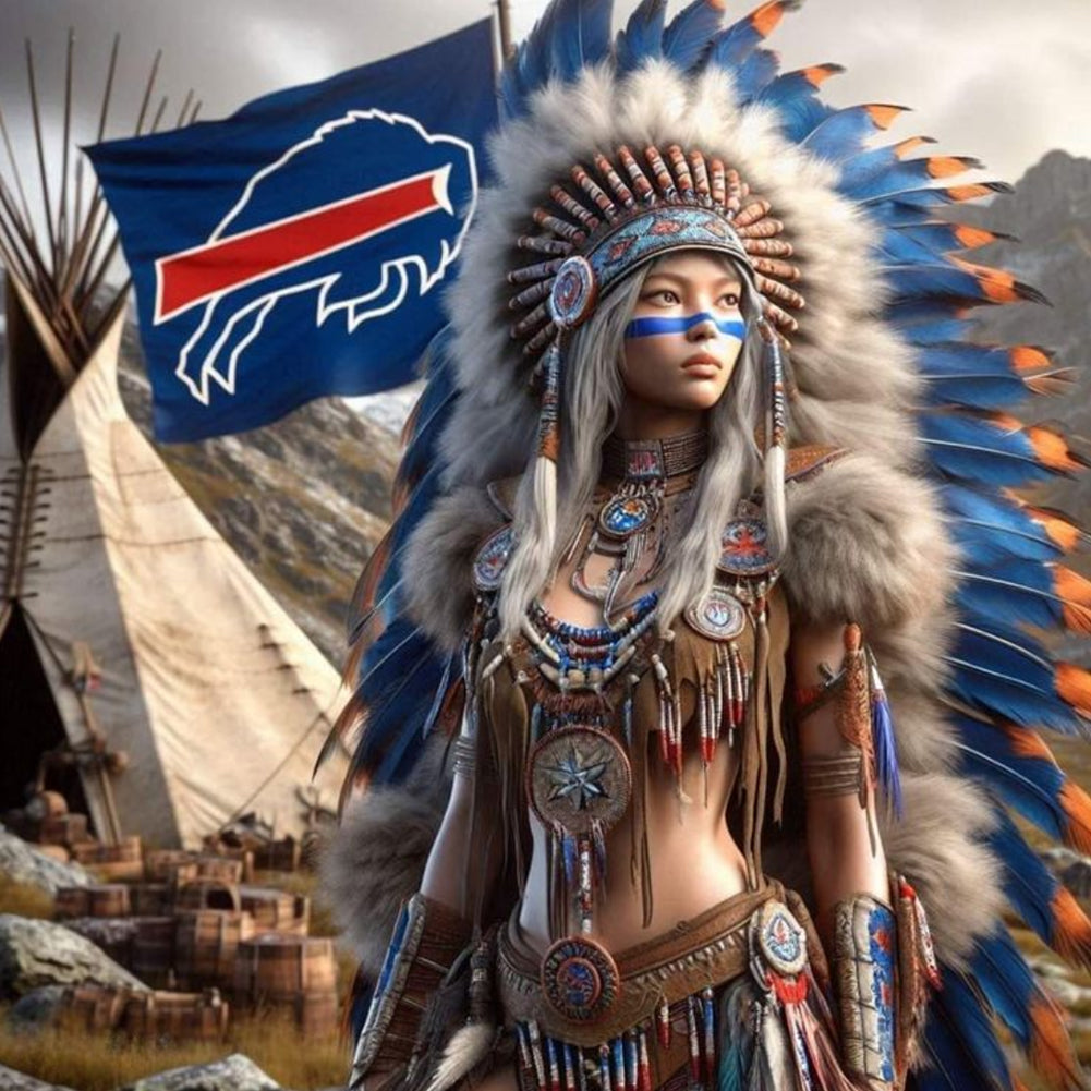 Diamond Painting - Full Round - Indian woman Buffalo Bill (40*40CM)