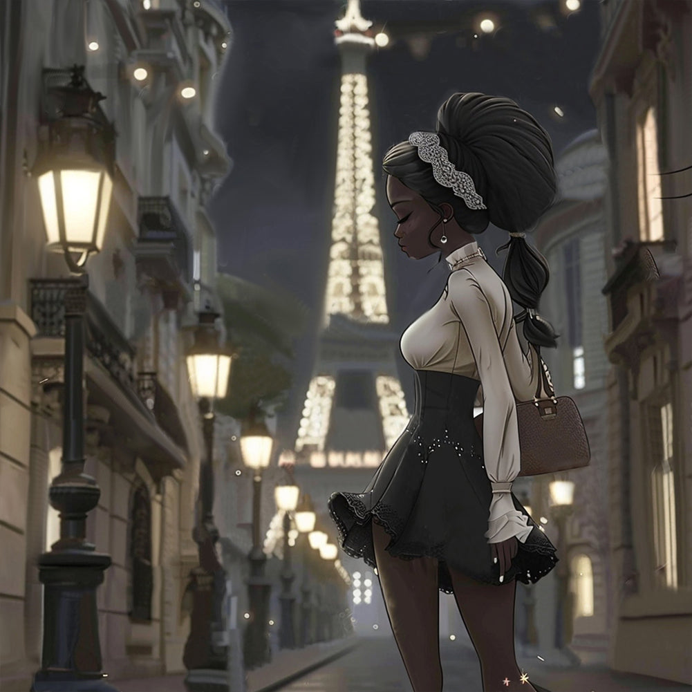 Diamond Painting - Full Round - Night tower girl (40*40CM)