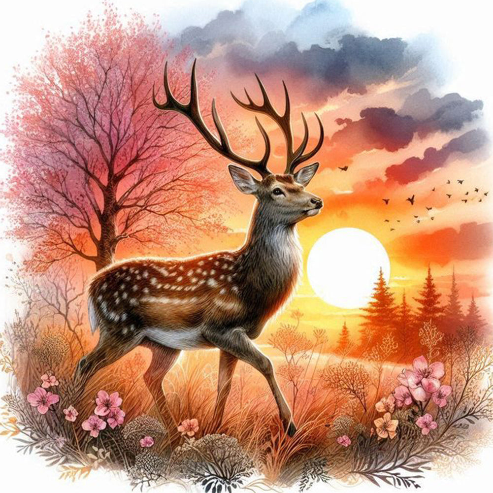 Diamond Painting - Full Round - Deer at Sunset (40*40CM)