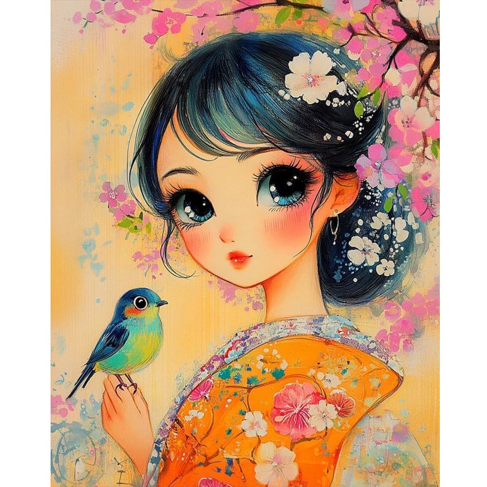 Diamond Painting - Full Round - Bird and girl (40*50CM)