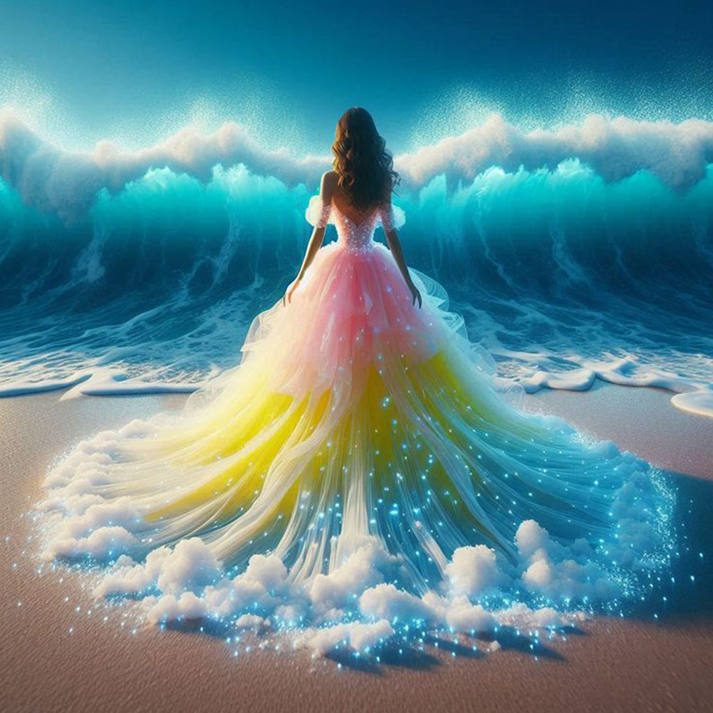 Diamond Painting - Full Round - Girl with back view on the seaside (40*40CM)