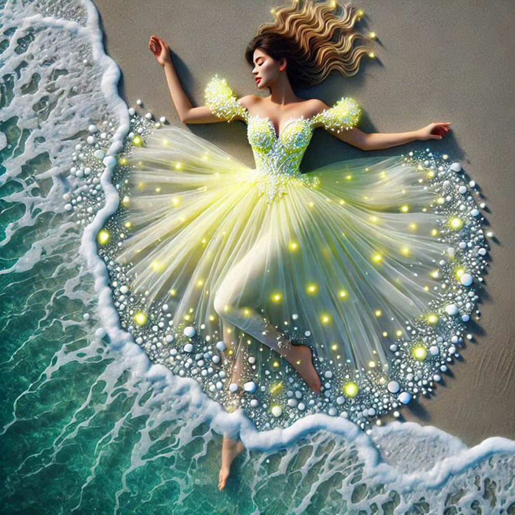 Diamond Painting - Full Round - Girl with back view on the seaside (40*40CM)