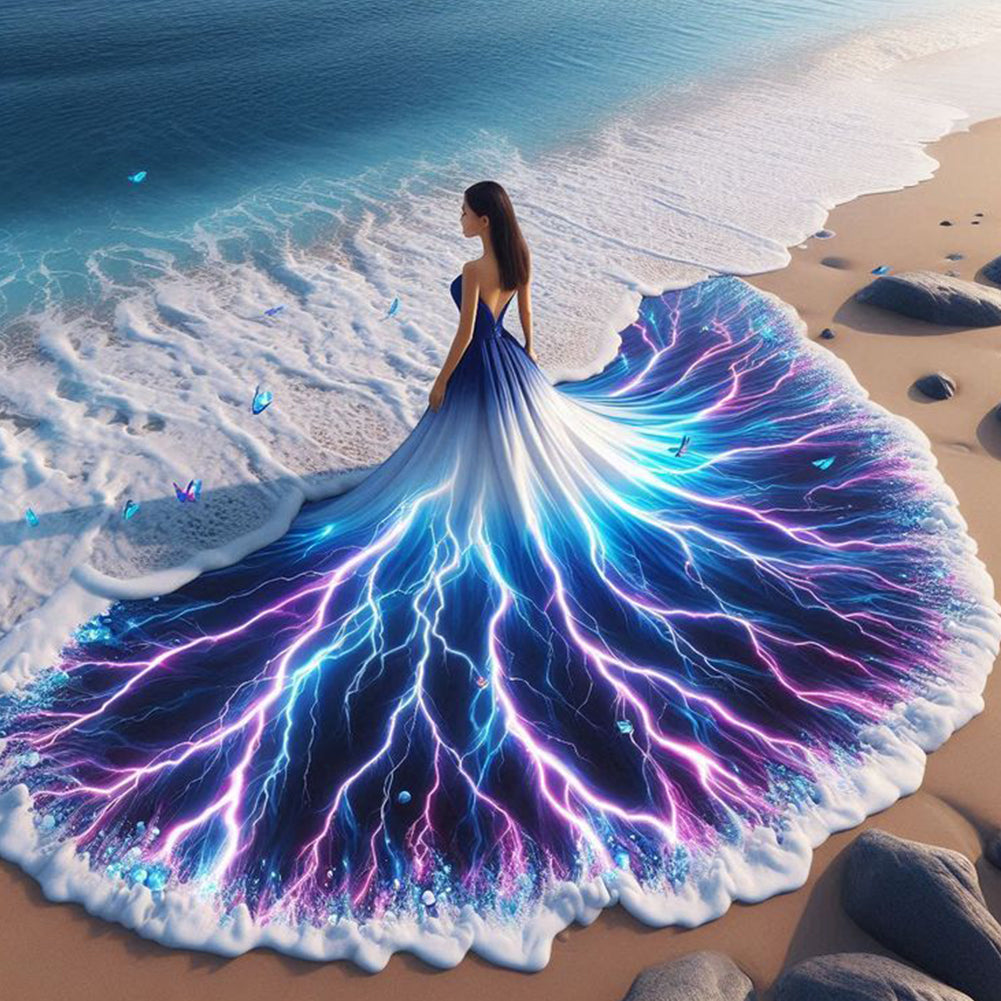 Diamond Painting - Full Round - Girl with back view on the seaside (40*40CM)