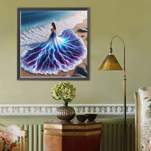 Load image into Gallery viewer, Diamond Painting - Full Round - Girl with back view on the seaside (40*40CM)
