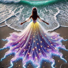 Load image into Gallery viewer, Diamond Painting - Full Round - Girl with back view on the seaside (40*40CM)
