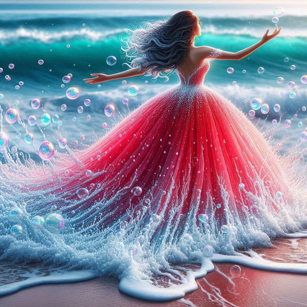 Diamond Painting - Full Round - Girl with back view on the seaside (40*40CM)