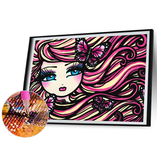 Diamond Painting - Full Round - Pink hair cartoon girl (50*40CM)