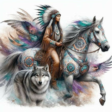 Load image into Gallery viewer, Diamond Painting - Full Round - Indian woman wolf and horse (40*40CM)
