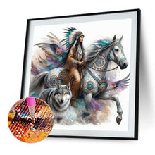 Load image into Gallery viewer, Diamond Painting - Full Round - Indian woman wolf and horse (40*40CM)
