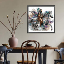 Load image into Gallery viewer, Diamond Painting - Full Round - Indian woman wolf and horse (40*40CM)
