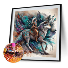 Load image into Gallery viewer, Diamond Painting - Full Round - Indian woman and wolf (40*40CM)
