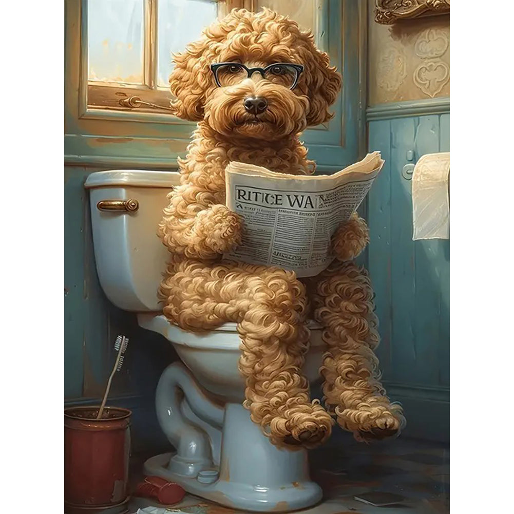 Diamond Painting - Full Round - Puppy sitting on the toilet (30*40CM)