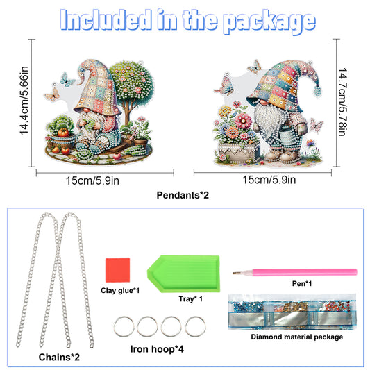 2pcs Cute Gnome Diamond Art Hanging Pendant 5D DIY Diamond Painting Dots Pendant