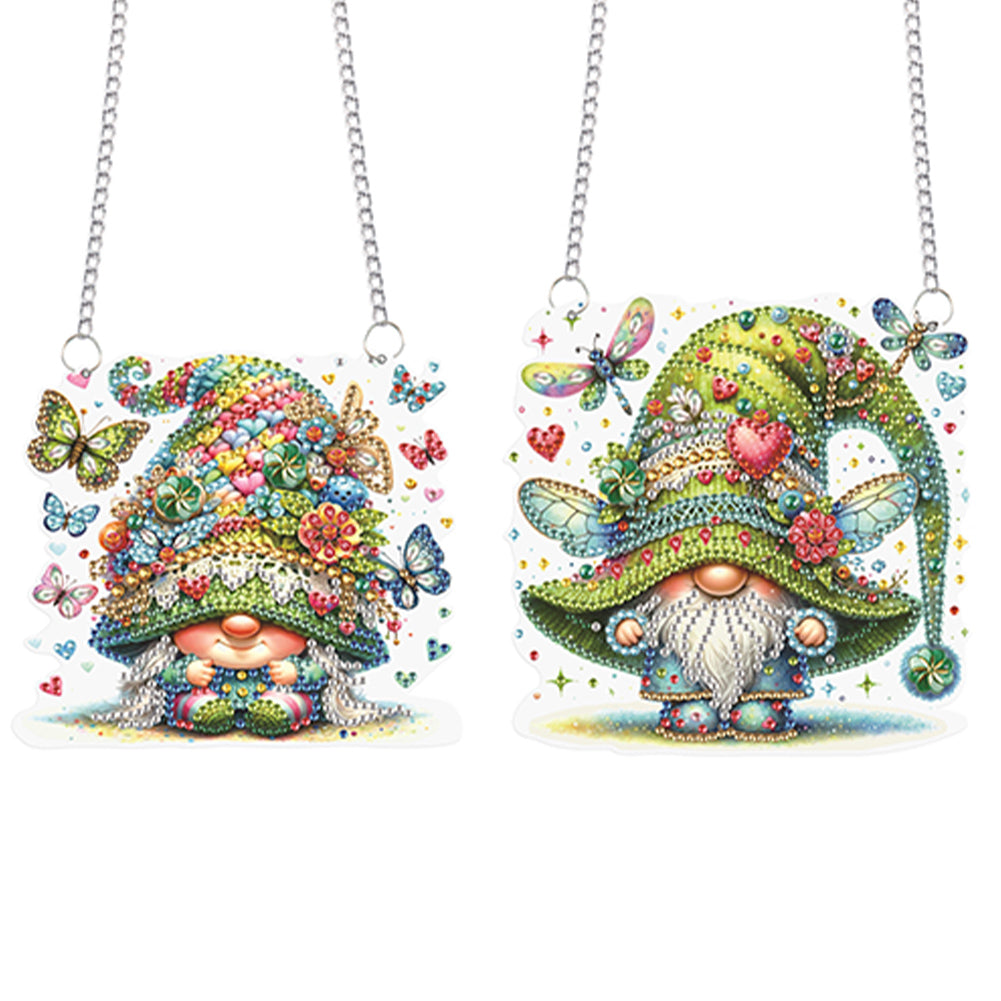 2pcs Cute Gnome Diamond Art Hanging Pendant 5D DIY Diamond Painting Dots Pendant