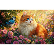 Load image into Gallery viewer, Diamond Painting - Full Round - Flower Blue Bird Orange Cat (60*40CM)
