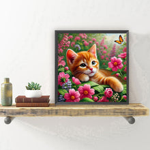 Load image into Gallery viewer, Diamond Painting - Full Round - Orange cat in the flowers (30*30CM)
