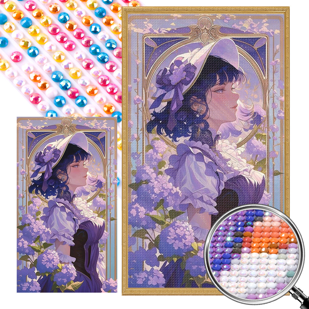 AB Diamond Painting - Full Round - Purple hydrangea girl (40*70CM)