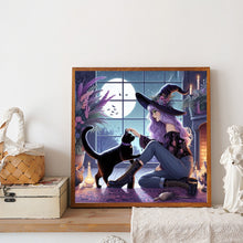 Load image into Gallery viewer, Diamond Painting - Full Round - Witch and black cat (40*40CM)
