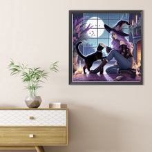 Load image into Gallery viewer, Diamond Painting - Full Round - Witch and black cat (40*40CM)
