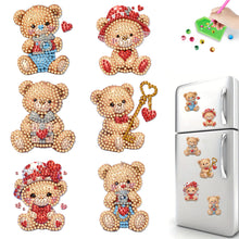 Load image into Gallery viewer, 6Pcs Acrylic Valentine Day Love Bear Diamond Art Refrigerator Magnets Sticker
