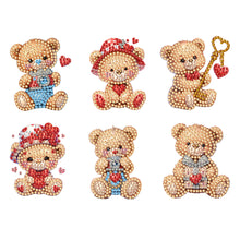 Load image into Gallery viewer, 6Pcs Acrylic Valentine Day Love Bear Diamond Art Refrigerator Magnets Sticker
