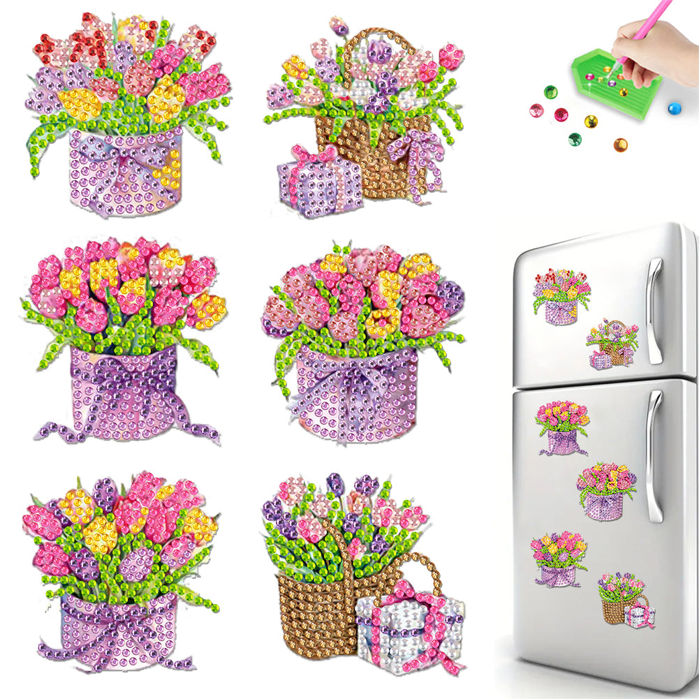 6Pcs Acrylic Tulip DIY Diamond Art Refrigerator Magnets Sticker for Beginners