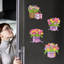 Load image into Gallery viewer, 6Pcs Acrylic Tulip DIY Diamond Art Refrigerator Magnets Sticker for Beginners

