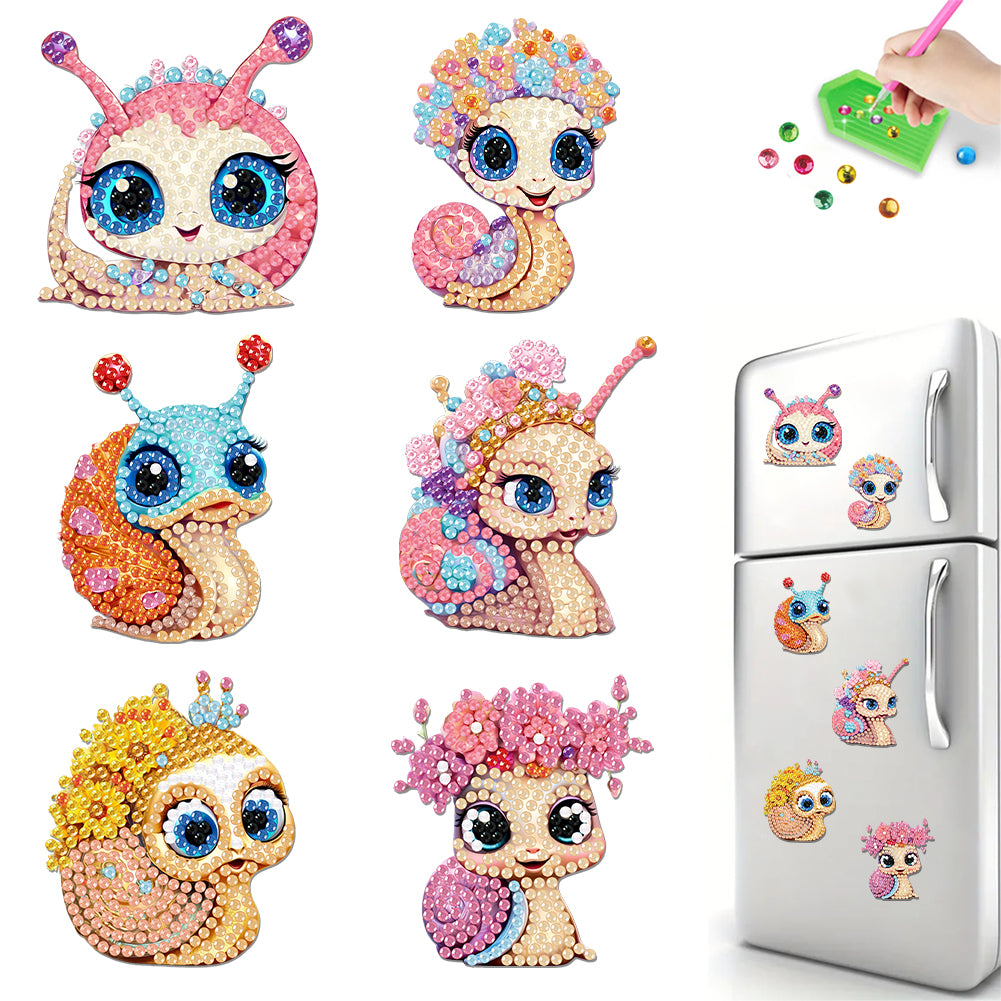 6Pcs Acrylic Snail DIY Diamond Art Refrigerator Magnets Sticker for Beginners