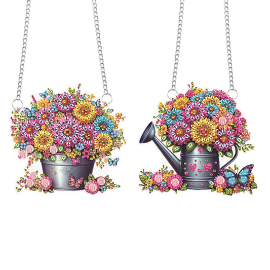 2Pcs Special Shape Flower Car Diamond Painting Ornaments for Garden Window Decor