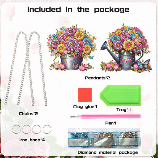 2Pcs Special Shape Flower Car Diamond Painting Ornaments for Garden Window Decor