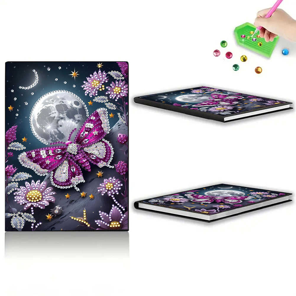 DIY Diamond Art Diary Book Journal Notebook 60 Pages A5(Moonlight Butterfly)