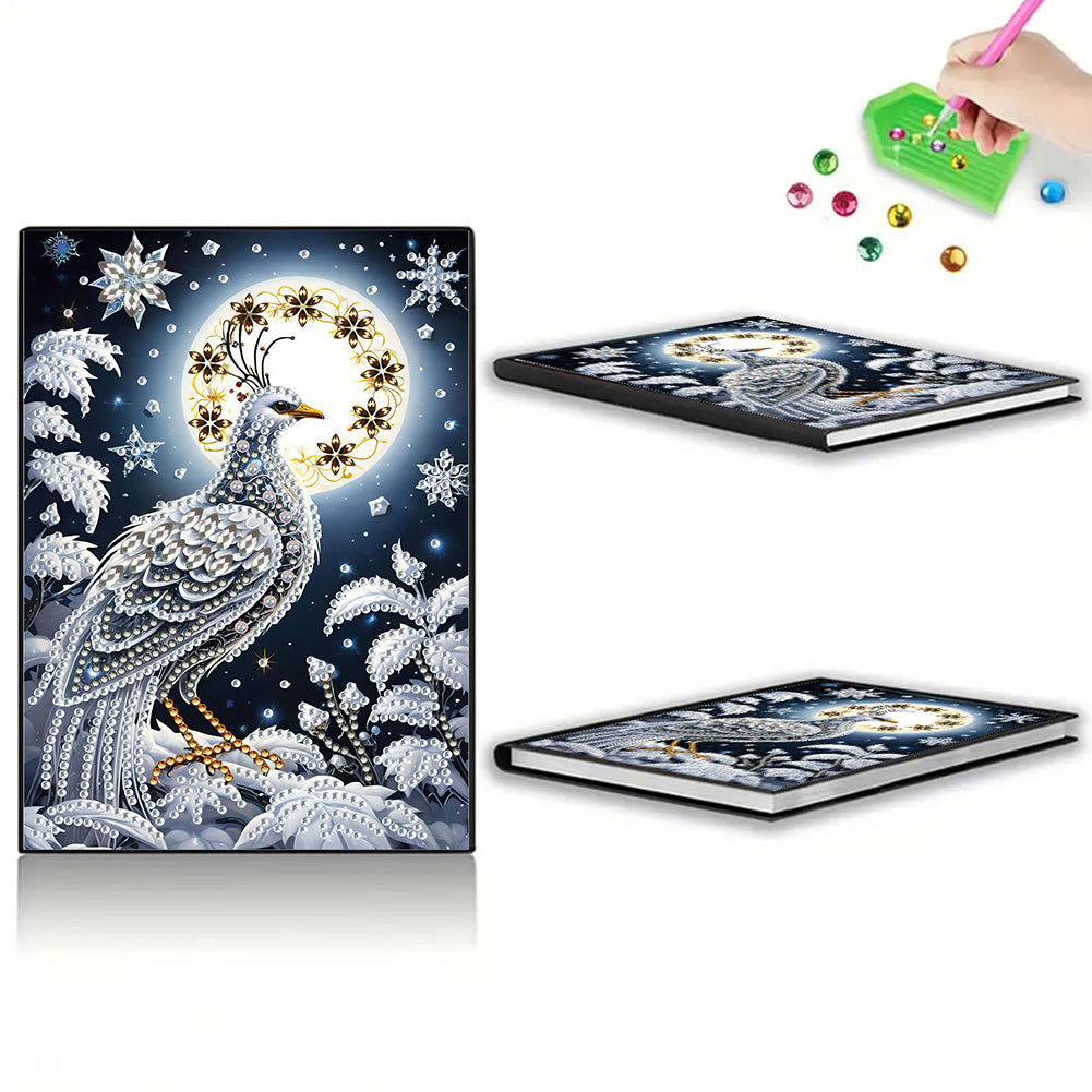 DIY Diamond Art Diary Book Journal Notebook 60 Pages A5 Diary(Snow Peacock)