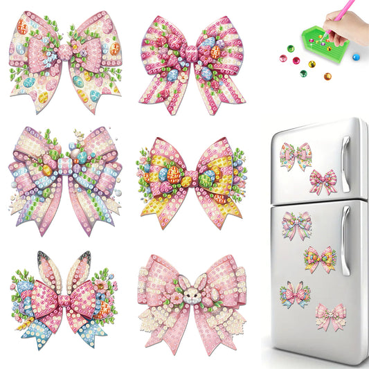 6Pcs Easter Bow 5D DIY Diamond Painting Fridge Magnet for Adults Beginners