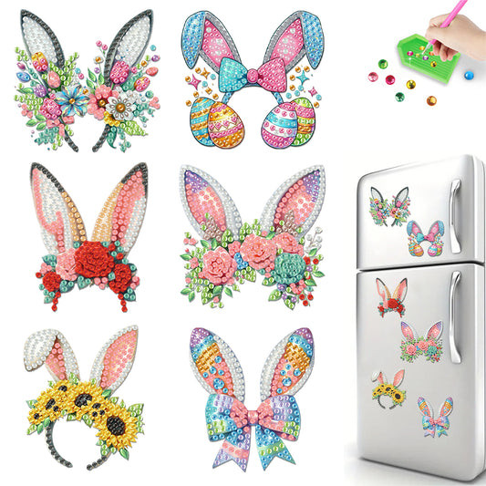 6Pcs Easter Rabbit Ears Diamond Painting Fridge Magnet for Adults Beginners
