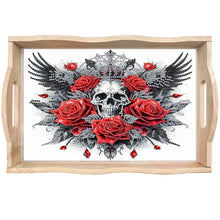 Load image into Gallery viewer, Wood Skull Red Rose 5D Diamond Painting Tray Art Craft for Desk Coffee Table
