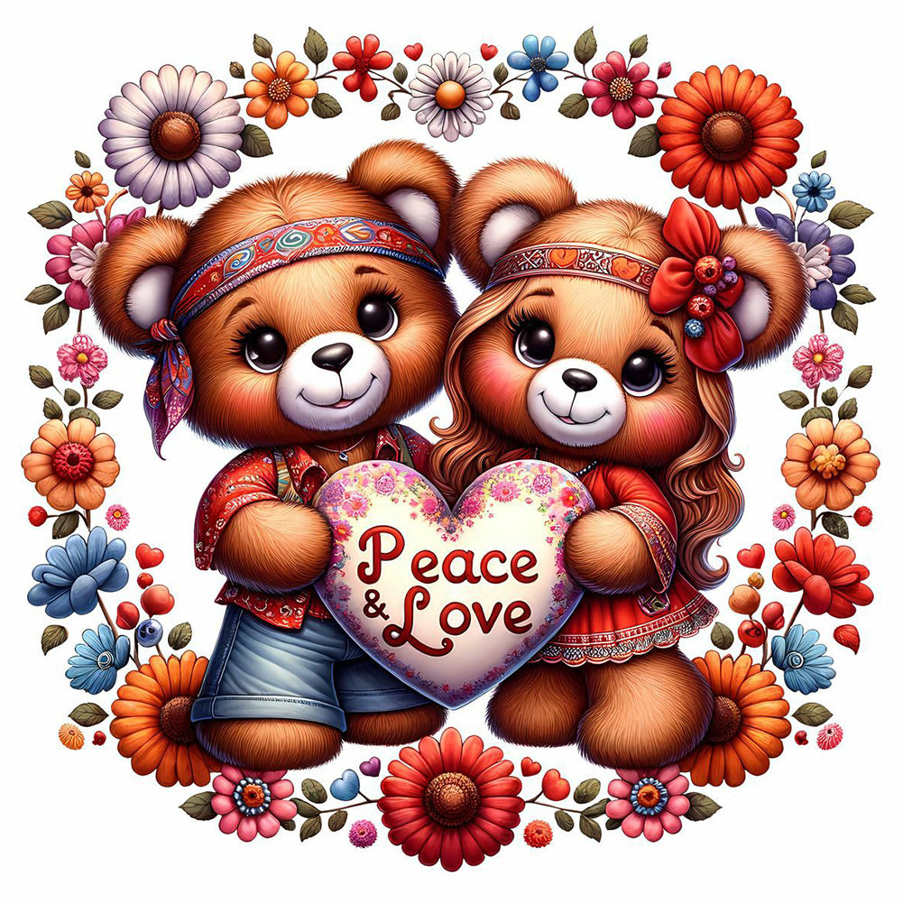 Diamond Painting - Full Round - Valentine's Day Wreath Love Bears (40*40CM)