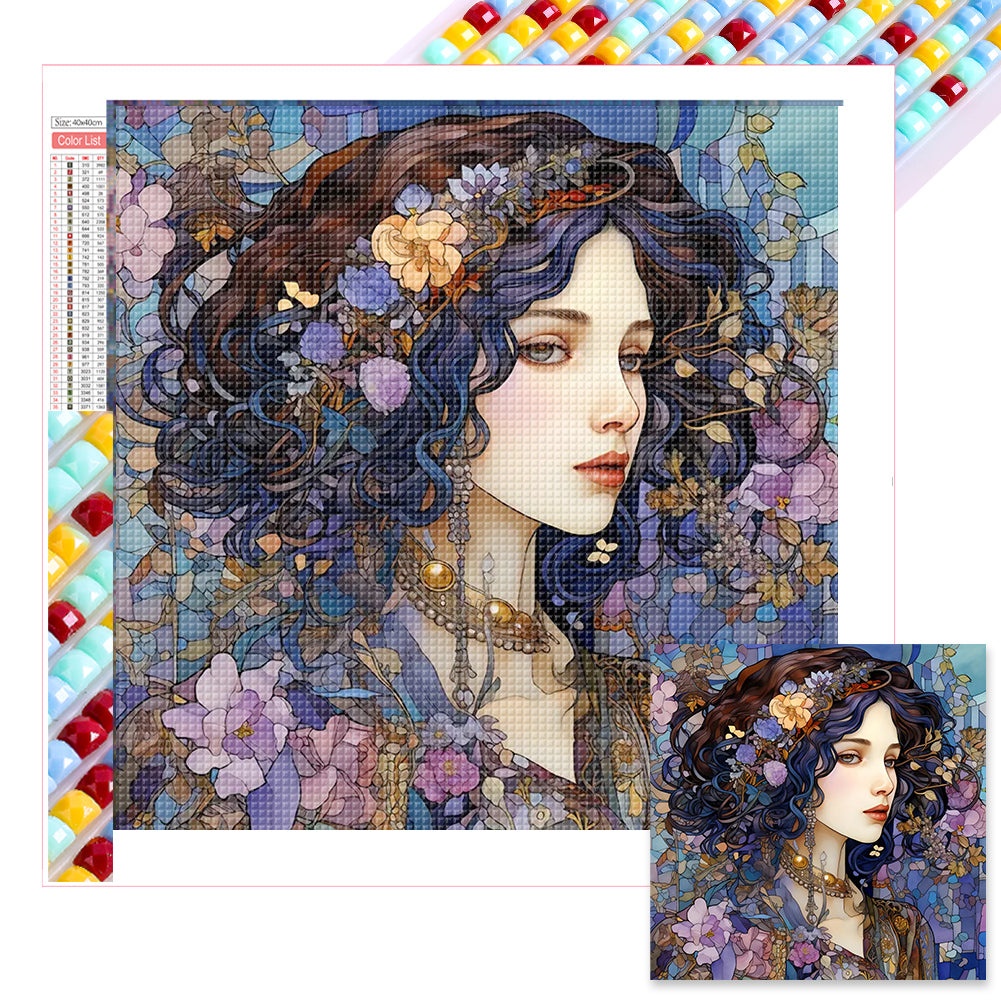 Diamond Painting - Full Square - Purple romantic woman (40*40CM)