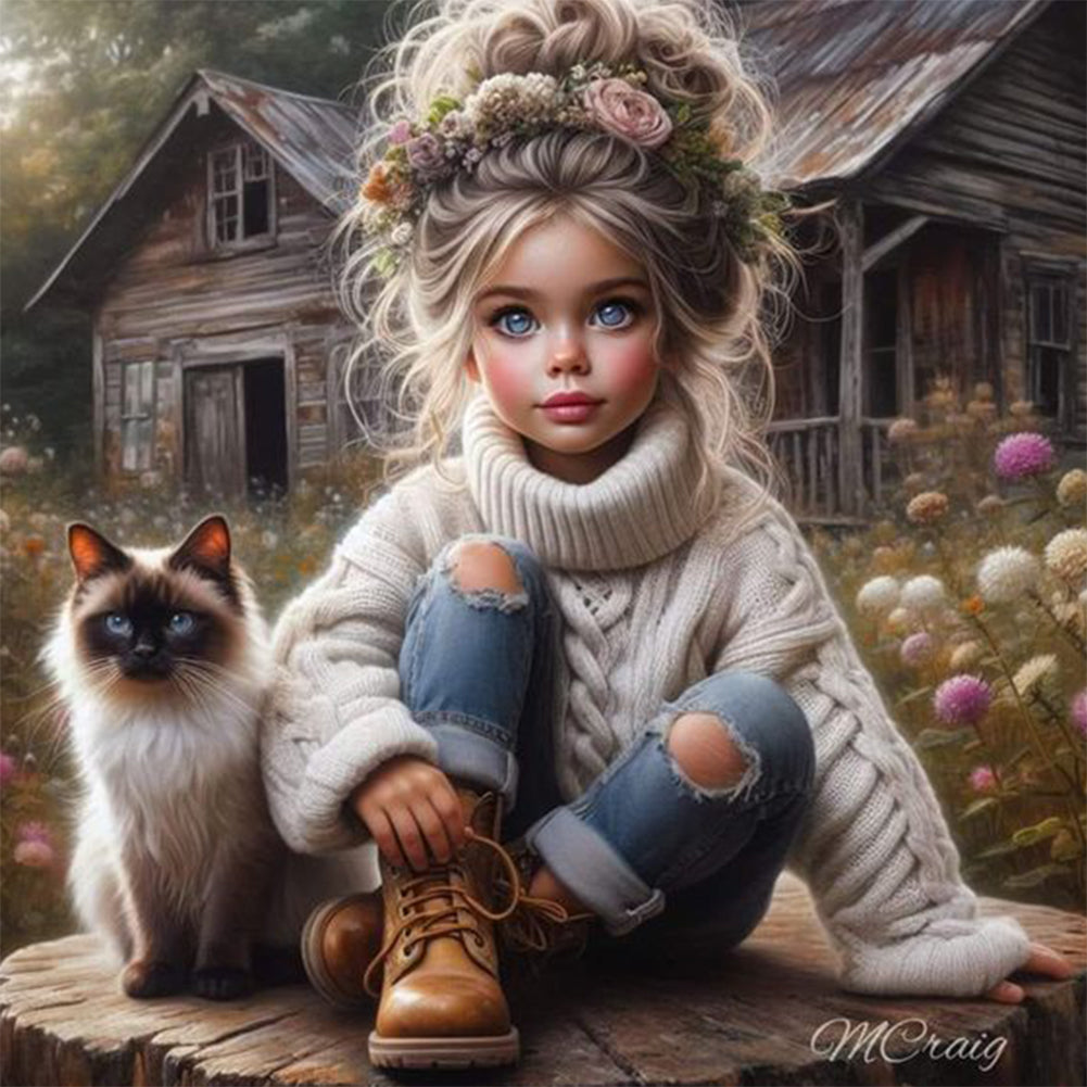 Diamond Painting - Full Round - Cute Girl (30*30CM)