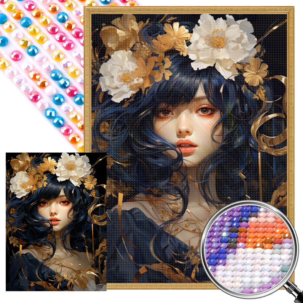 AB Diamond Painting - Full Round - Flower and brunette (40*55CM)