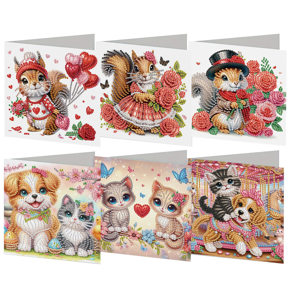 6Pcs Valentines Day Angel DIY Diamond Painting Card Rhinestone Painting Card Kit