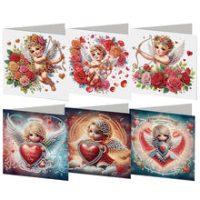 Load image into Gallery viewer, 6Pcs Valentines Day Angel DIY Diamond Painting Card Rhinestone Painting Card Kit
