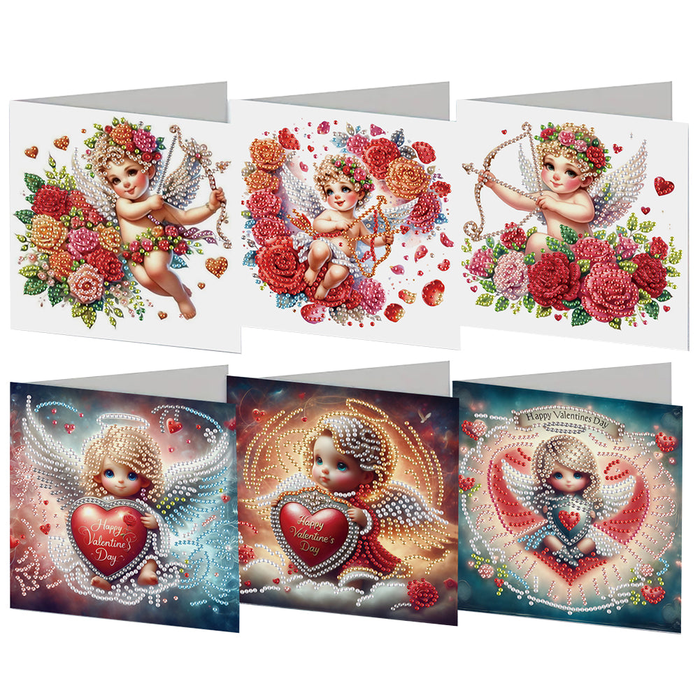 6Pcs Valentines Day Angel DIY Diamond Painting Card Rhinestone Painting Card Kit