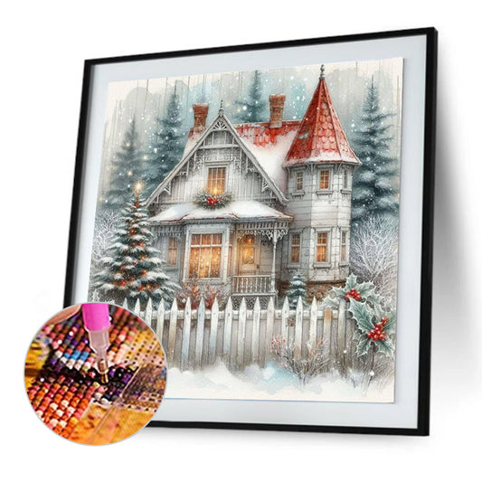 Diamond Painting - Full Round - Winter white and red house (30*30CM)