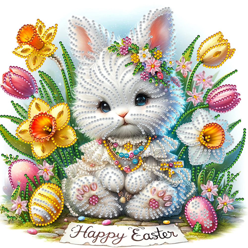 Diamond Painting - Full Round - Easter daffodil white rabbit (30*30CM)